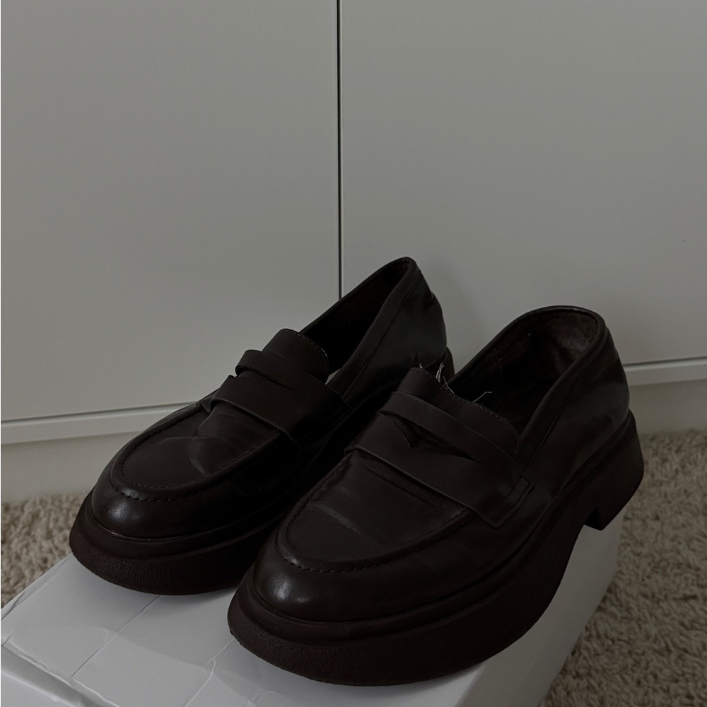Zara Leather Dark Brown Women's Loafers